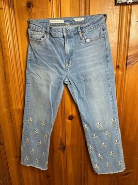 Pilcro Light Blue Cropped Jeans with Embroidered Florals